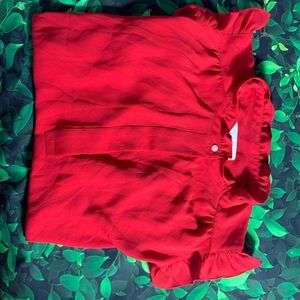 Red Button Collar Ruffle Sleeve Blouse NWT Loft